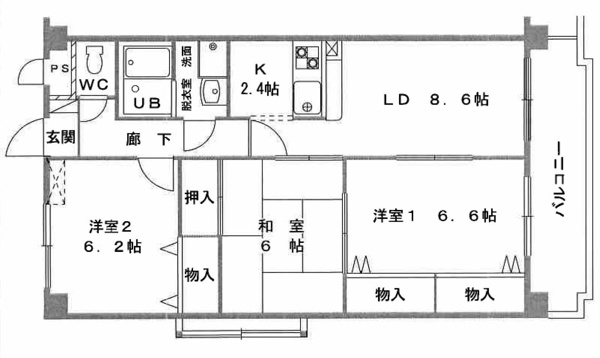 神戸市西区小山のマンションの間取り