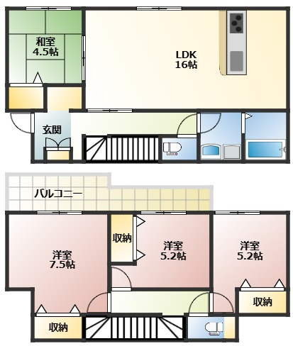 【広島市安佐北区あさひが丘の戸建ての間取り】