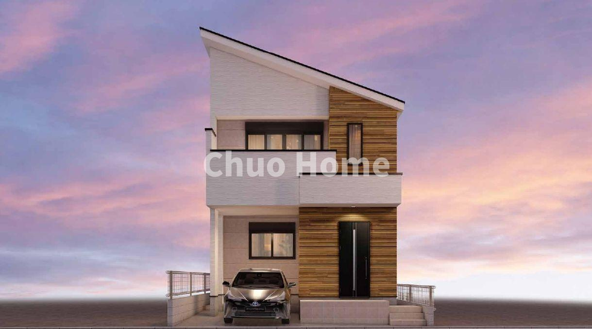 【外観パース】太陽光パネル搭載住宅です