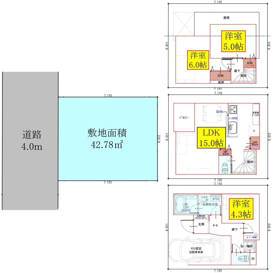 建物プラン例　建物価格1840万円、建物面積78.48m2
