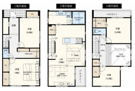 武蔵野市境2丁目 中央線 武蔵境駅 新築戸建の間取り
