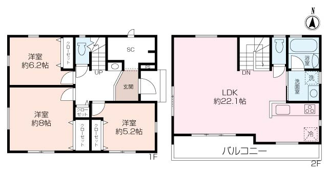 参考プランとなります。　※外構工事、地盤強化工事等は別途費用がかかります。　※上記プランは一例です、建築会社、プランは自由に決定できます。