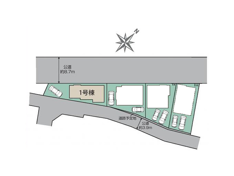 二面道路に面した、陽当たり・通風良好の開放感ある立地です。