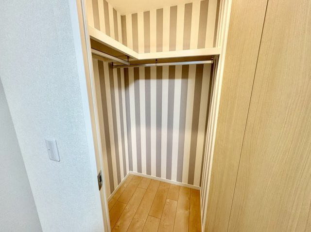 6.1帖洋室にあるウォークインクローゼットです。　奥行きもあり収納豊富です。