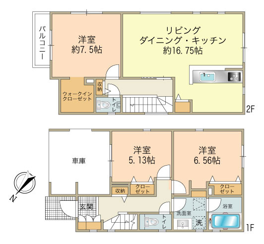 2号棟（3680万円、敷地面積：80.09？、延床面積：103.99？、車庫面積：13.42？）