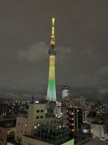 玄関側からは東京スカイツリーがみえます。　でかけるとき、帰宅時に眺められるのが良いですね