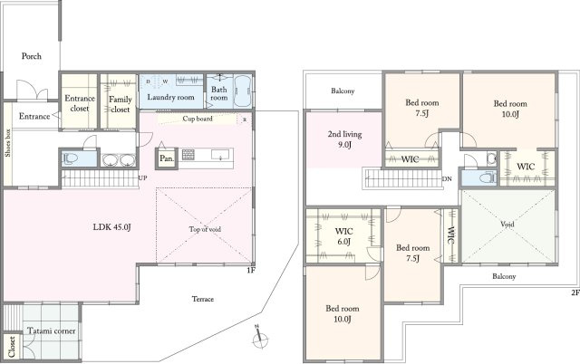 ■建物プラン例（間取図）建物面積：231.44？（70.01坪）、建物価格：14025万円　※別途、外構工事費・付帯工事費・諸費用等が必要となります　※当該プランの採用および変更は自由に可能です