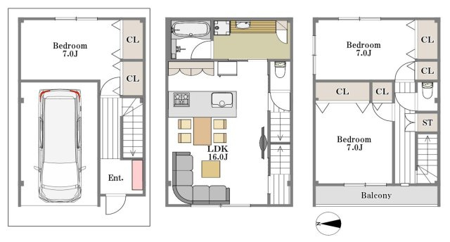 中古戸建　3LDK　土地面積：49.41平米　建物面積：112.91平米　西向き