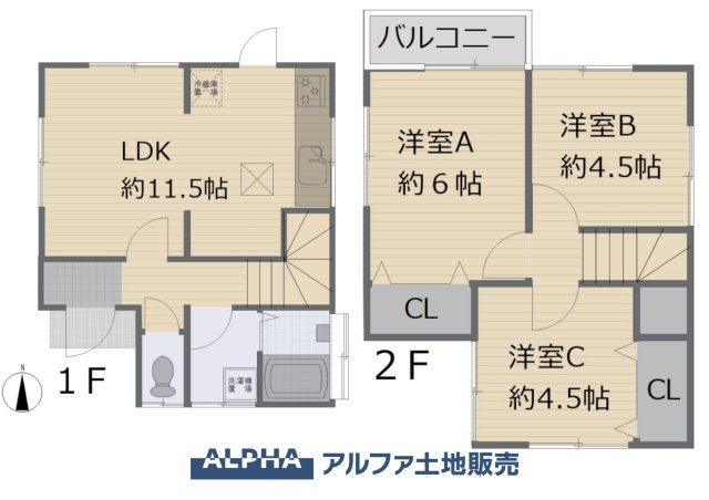 【Floor　plan】　◆採光と空間◆水回りを1階に配置した使い勝手の良い導線です。
