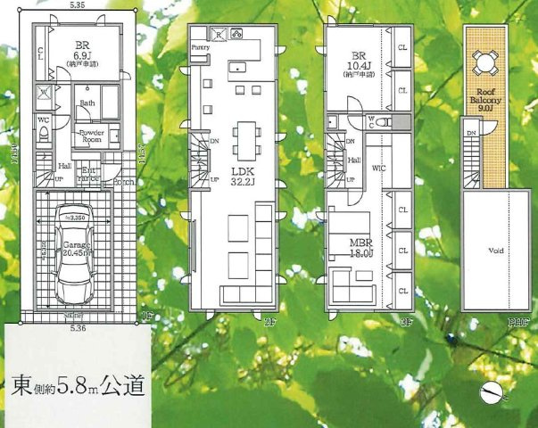LDK32帖+主寝室18帖+ビルトインガレージ9帖付3LDKプラン（建物面積162.04平米）