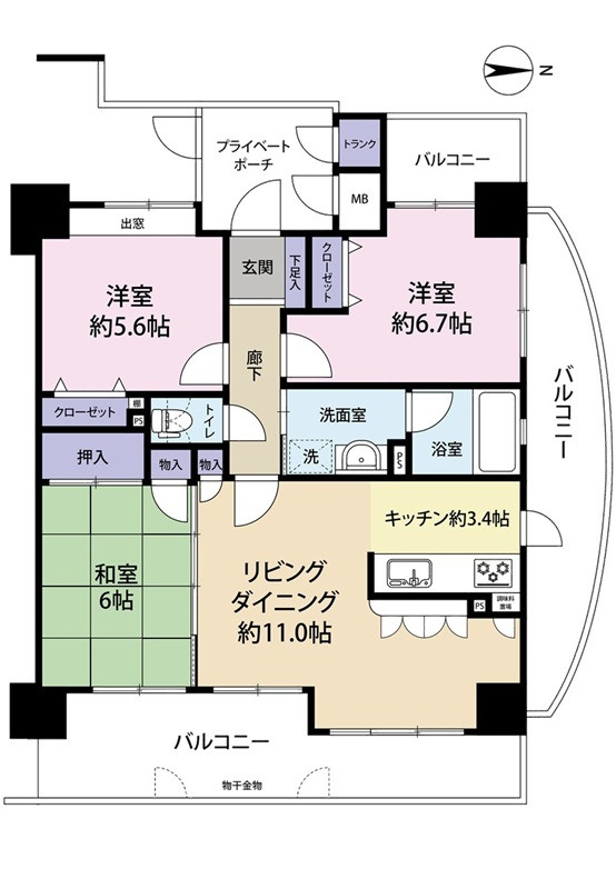 2026年1月にリフォームした3ＬＤＫマンション　水廻り、クロス、ＣＦ（クッションフロア）、内窓設置　三面バルコニー、プライベートポーチ　縁なし半畳タタミ　花火大会も眺める瀬戸内海の景色が魅力的