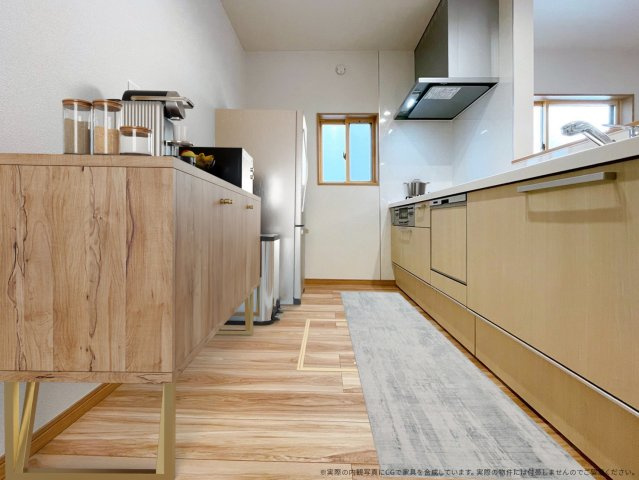 【キッチン　CG家具設置イメージ】　※画像に含まれる家具家電はCGで作成したイメージです。