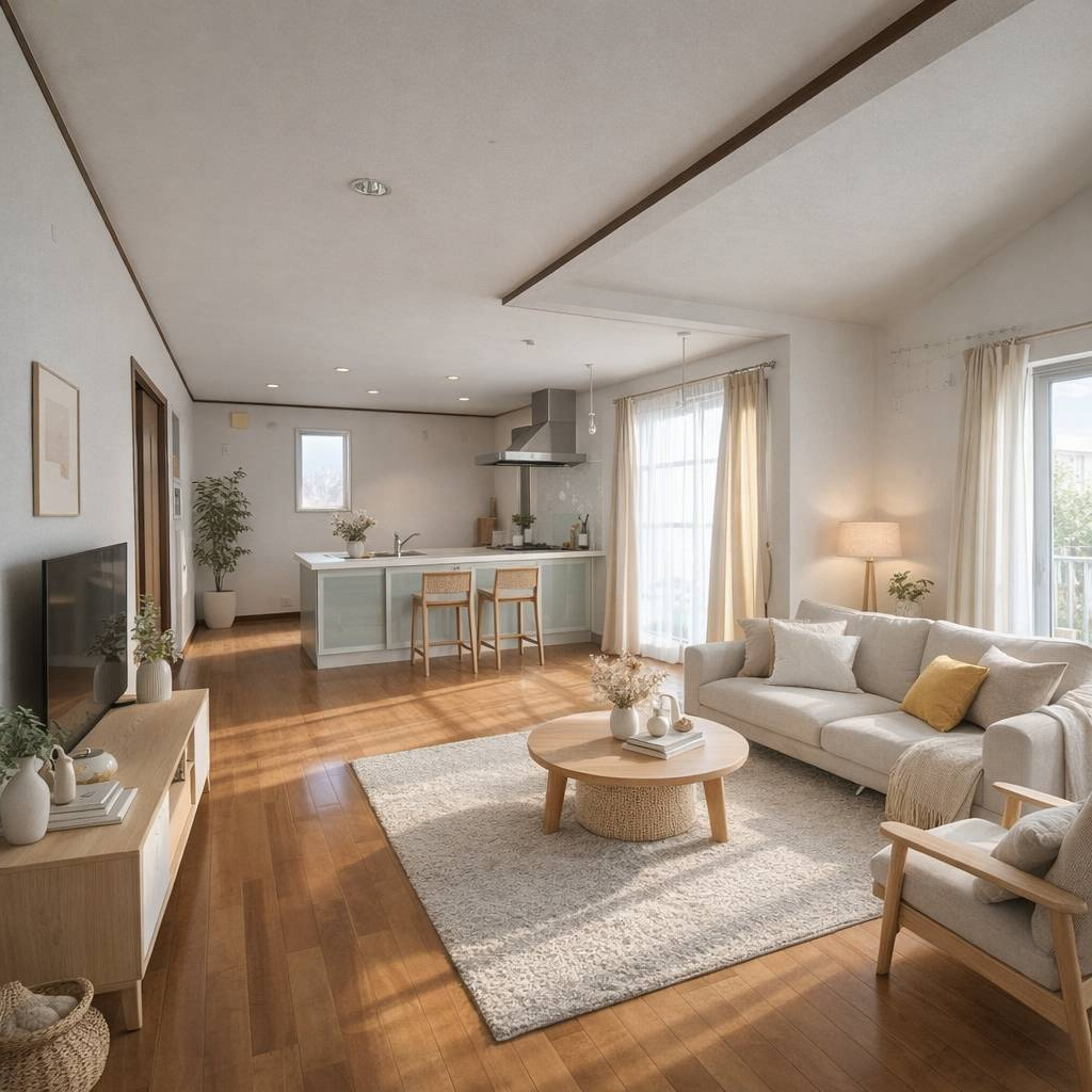 窓から差し込む光が、部屋をやさしく包みこむ。開放感あふれるこの場所は、まるで一日のご褒美のような空間です。　