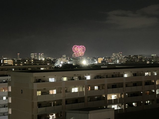 玄関側の眺望景色・花火が綺麗に見えます。