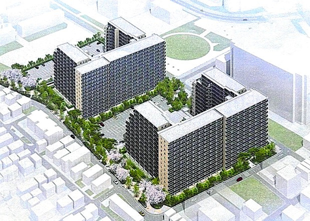 団地建替え後のイメージ図（府中日鋼団地管理組合提供）　希望者全員が団地内で仮住まいできる仕組みも整っています！