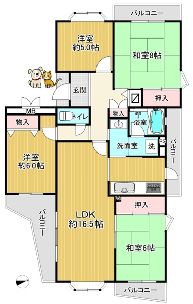 【パークサイド南大沢　みんなが笑顔 広さと豊かな動線が快適な住み心地 の間取り】