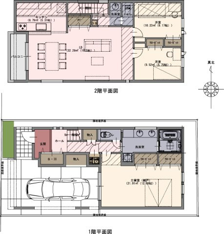 ■建物プラン例（間取図）建物面積：142.84？（43.20坪）、建物価格：9、000万円　※別途、外構工事費・付帯工事費・諸費用等が必要となります　※当該プランの採用および変更は自由に可能です