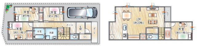 参考プラン図？（ベストプラン住宅　建物価格：2480万円～）　【建物面積：約98.54？】2階×4LDK+SIC　約20帖のLDKで、家族が自然と集まるおうち。