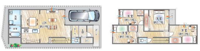 参考プラン図？（ベストプラン住宅　建物価格：2480万円～）　【建物面積：約98.95？】2階×4LDK+SIC　1階水回り＋LDKで家事動線スムーズです◎