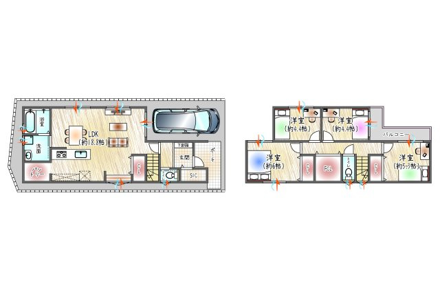 参考プラン図？（ベストプラン住宅　建物価格：2480万円～）　【建物面積：約98.55？】2階×4LDK+SIC+ファミリークローゼット　約18.8帖の広々リビングで、家族みんながゆったりとくつろげま
