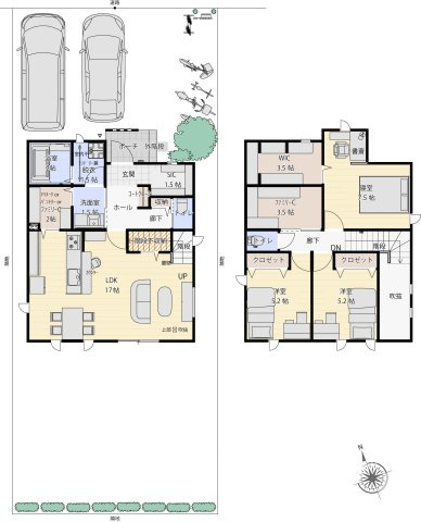 ■参考プラン（平面図）：建物面積／107.66？（32.56坪）　■参考プラン建物価格／3、059万円（税込）※その他付帯工事費用、諸費用等別途発生いたします　※掲載プランは一例です