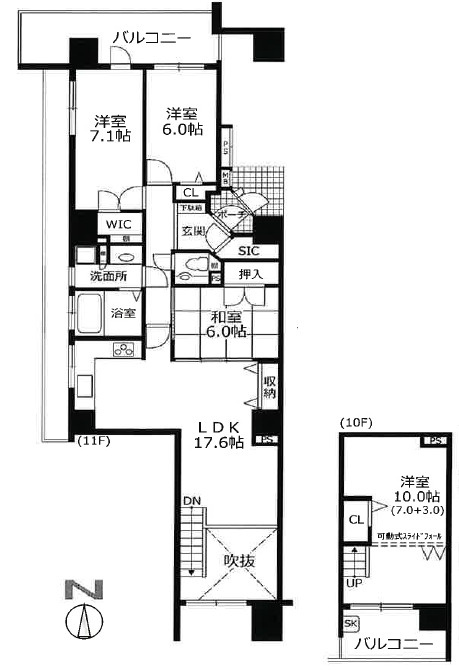 10・11階　メゾネットのお部屋です。4LDK。