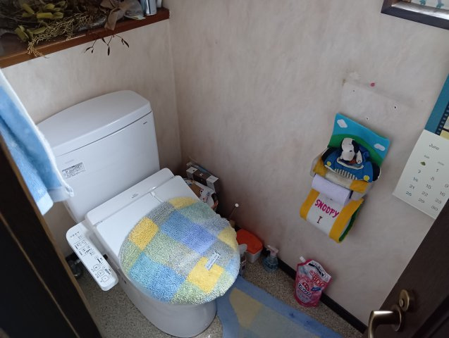 トイレ背面に棚があるのでトイレットペーパーの予備や芳香剤が置けます。