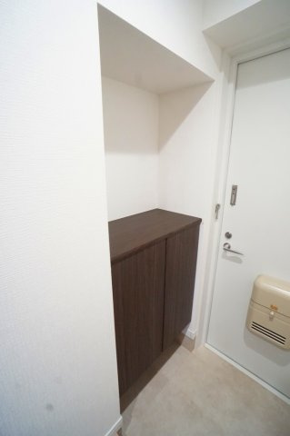 カウンター付きシューズボックスを備えた玄関は、収納力と利便性を両立。鍵や小物の置き場としても活用できますね♪