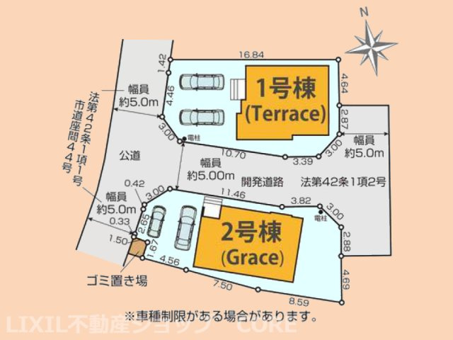 こちらは2号棟です。車種によりますが、カースペースは嬉しい並列2台分ございます。