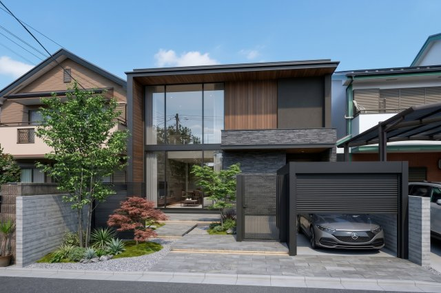 ※建築パース。指定建築会社の縛りはありません。　お好みのハウスメーカー・建築家とともに理想の邸宅設計が可能。