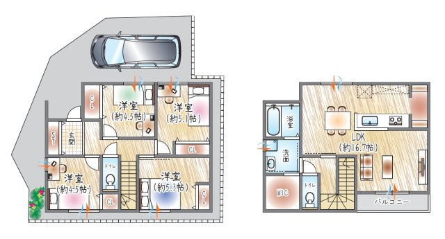 【参考プラン？】(ベストプラン建物価格：2480万円～)　■建物面積：96.07？　■2階建て×4LDK　WICやパントリーを備えた収納設計。家事効率を考えた暮らしやすい住まい◎