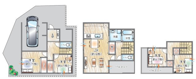 【参考プラン？】(ベストプラン建物価格：2480万円～)　■建物面積：97.73？　■3階建て×4LDK　LDKと水廻りを同階に配置。暮らしの動きがスムーズな住まい