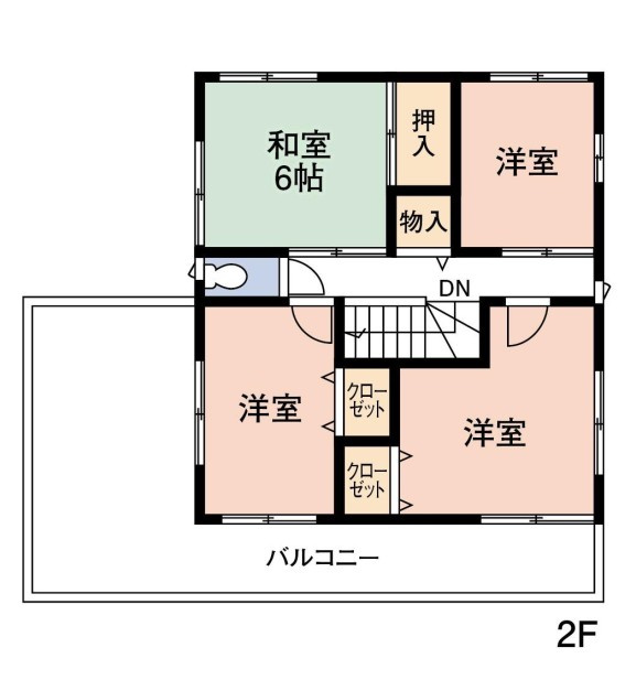 2F間取りです♪全居室2面採光を確保した明るい室内は、風通しも良く、大変居心地の良い空間です♪