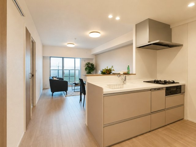 LDKは約15.3帖！対?式キッチンを配し、明るくコミニュケーションのとりやすいリビングに。