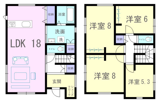 各所に収納たっぷり♪18帖LDK、洋室4部屋の4LDK！