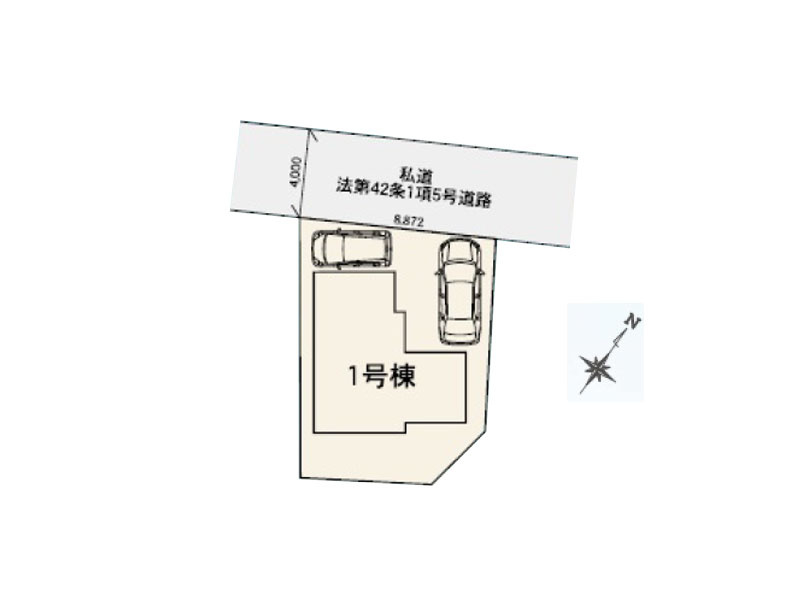2台駐車できセカンドカーをお持ちの方にもおすすめ。(車種により異なります)※図面を基に作成しています。現況と異なる場合は現況を優先いたします。