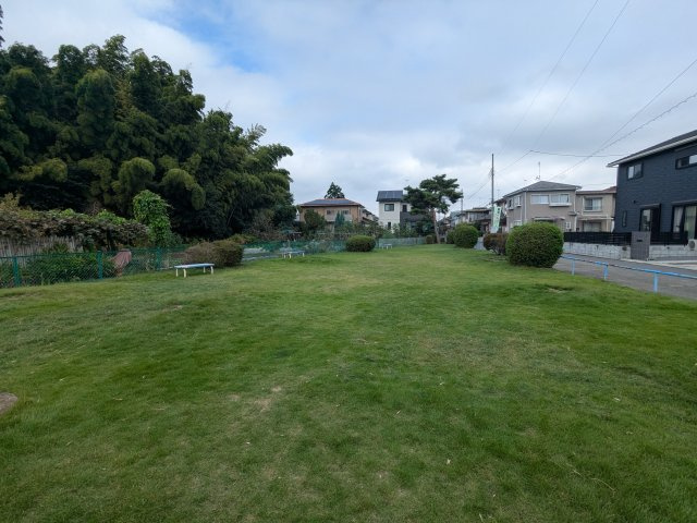 公園を庭のように感じる角地の家。窓から元気に遊ぶお子様を見守る事が出来ます。