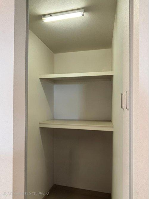 収納充実。この他にウォークインクローゼットもあります。(視認性を高めるために備品類を削除する加工を行っております。)