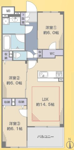 ・専有面積：73.13？の3ＬＤＫ！南向きで明るいお部屋です。