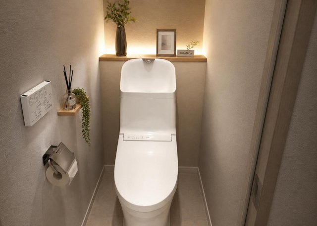 2026年8月に温水洗浄便座へ交換リフォームされたトイレ空間です。壁紙や床材も貼り替えられており、清潔で気持ちの良い印象を与えます。毎日使う空間だからこそ居心地の良さにこだわった仕上がりです。