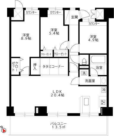【富山市明輪町(アパガーデンハイツ富山駅前東館)の間取り】