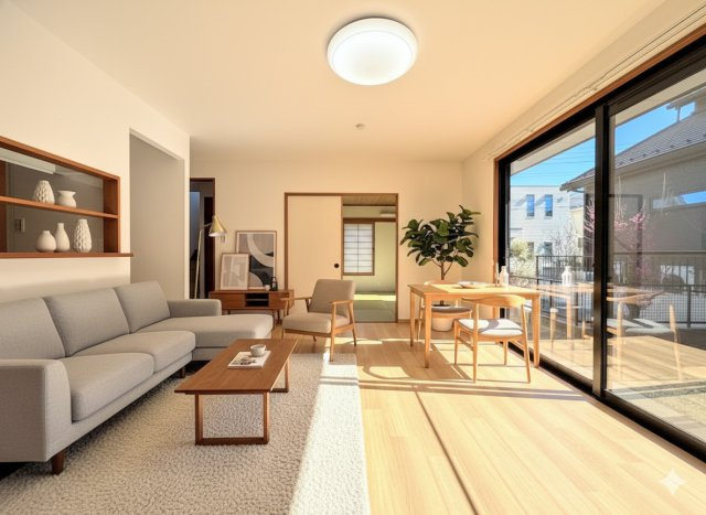 ◆ご家族の会話がはずむ、開放的なＬＤＫです。休日はお陽さまの光をたっぷりととりこめるぽかぽかリビングで過ごしませんか？(家具はイメージです)