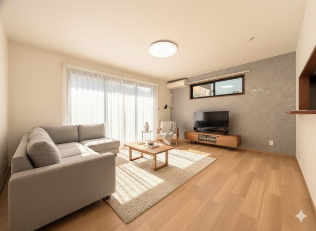 ◆リビングは一日中太陽の光が射し込みます。家族が集まる空間は、自然と笑顔が溢れます！(家具はイメージです)