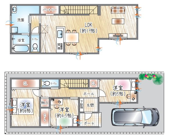 【参考プラン？】(ベストプラン建物価格：2480万円～)　■建物面積：91.93？　■2階建て×3LDK　19帖LDKとパントリー、水回り集約で家事も団らんも快適な住まい◎