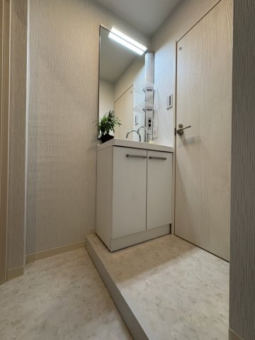 独立洗面台です。段差があることによってはっきりとした印象になります。　