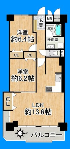 2LDK朝日が気持ちい南東向き♪