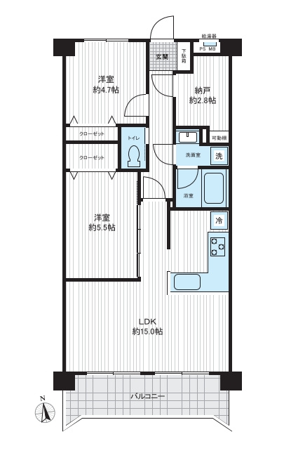 最上階3階部分、南向きの3LDK（2SLDK）　※図面と現況が異なる場合は現況優先となります。