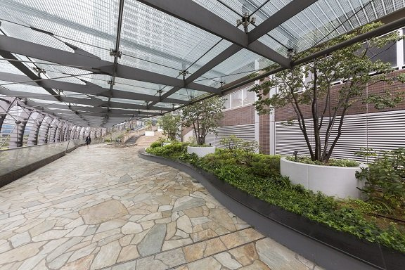 メインエントランスまでの通路です。　屋根があるので雨の日でも傘なしで移動できます。