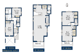 北区滝野川1丁目 新築戸建 3号棟 7980万円の間取り