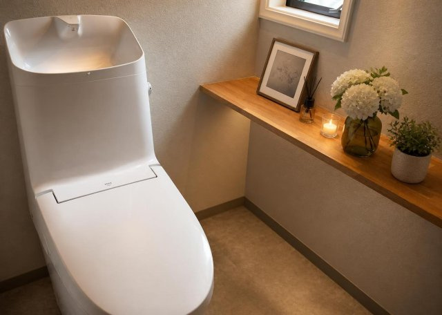 水回りリフォームにより新調された温水洗浄便座付きの清潔なトイレです。館内にはトイレが2ヶ所に設置されているため、朝の忙しい時間帯でも家族同士で順番待ちをすることなく快適にご利用いただくことができます。